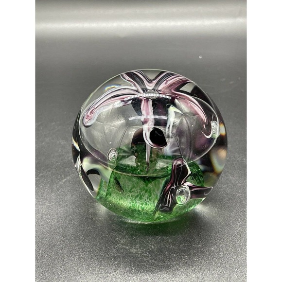 Adam Jablonski Paperweight Purple Flower Hand Blown Controlled Bubble Art Glass - Picture 1 of 7